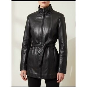 Worthington Black Leather Belted Jacket
